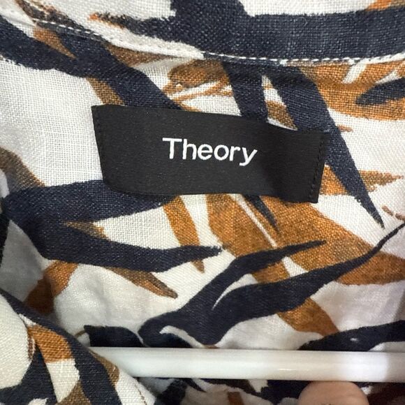 Theory Men's Black and Brown Patterned Linen Shirt - Picture 3 of 5